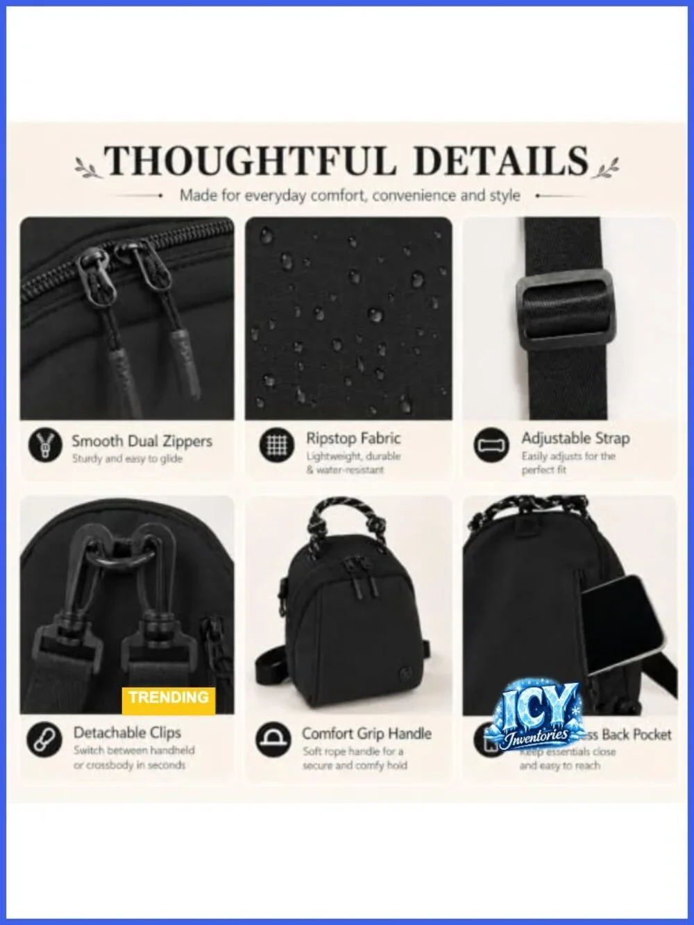 Mini Crossbody Bag Nylon Travel Purse Convertible Backpack